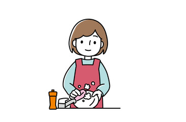 食器を洗う女性