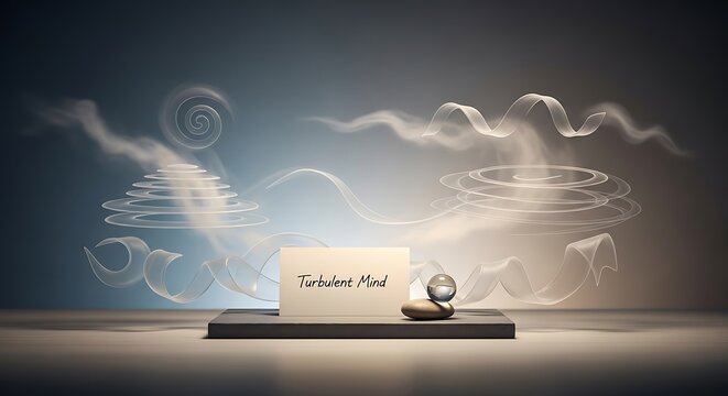 Find peace from a turbulent mind with mindful meditation, a serene concept for mental health awareness and stress relief using balanced stones and ethereal ribbons for wellness products - Powered by Adobe