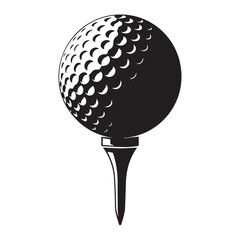 High contrast black and white image depicting a golf ball on tee