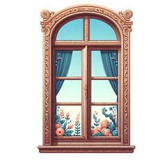 Realistic wood window frame isolated on transparent background