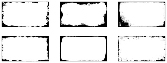 Grunge frames set templates. Ink paint border with rough edges for poster and banner. Vector design illustration.