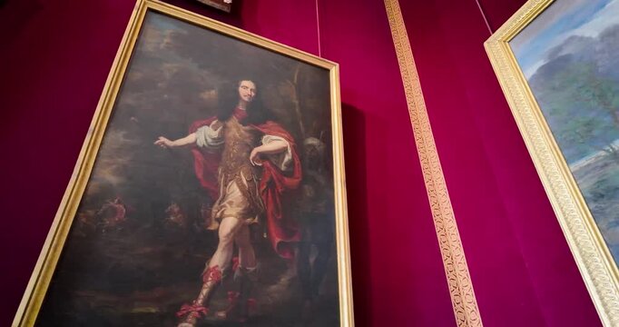 Panoramic and detailed video of iconic French history paintings exhibited inside the Palace of Versailles, highlighting artistry, scale, and the grandeur of this renowned cultural landmark.