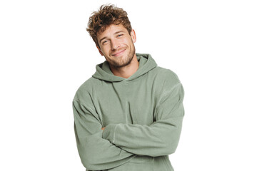 Fototapeta premium portrait of a handsome young man wearing hoodie sweater isolate on white