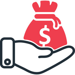 Hand Holding A Red Money Bag With White Dollar Sign Against Transparent Background Simple Icon