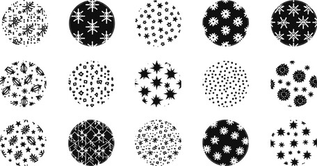 Intricate Geometric Star-Shaped Line Art Motifs in Elegant Black and White Decorative Pattern