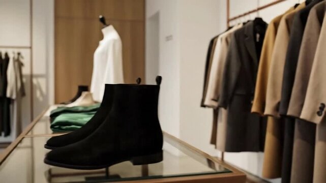 Modern Minimalist Clothing Store Slow Pan Right in 4K