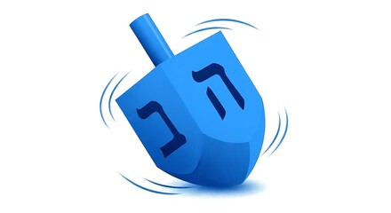 Blue spinning dreidel isolated on white background