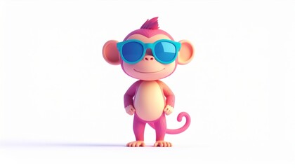 Fototapeta premium Cartoon colorful monkey with sunglasses on white background