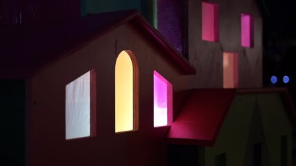 Uniquely styled Iceland-inspired decorative houses displayed in London, showcasing creative architectural themes with a cool Nordic visual influence.