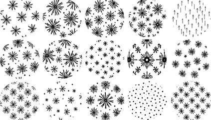 Round Decorative Motif Collection with Intricate Black and White Shapes in Detailed Pattern Set