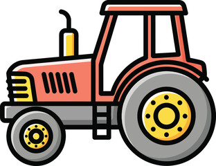 Red cartoon tractor illustration with bold black outlines shown in a side profile view.