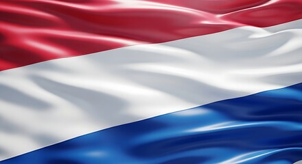 Naklejka premium Close Up of Waving Dutch Flag with Red White and Blue Stripes Netherlands national symbol