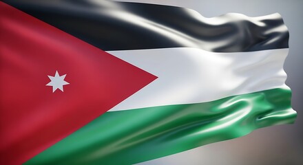 Waving flag of Jordan with star symbol on red triangle Jordanian national symbol