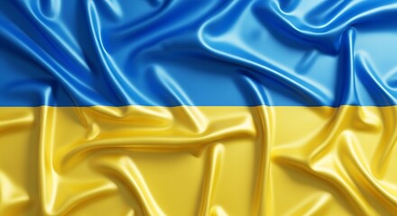 Waving Ukrainian Flag Fabric with Blue and Yellow Colors Ukraine national