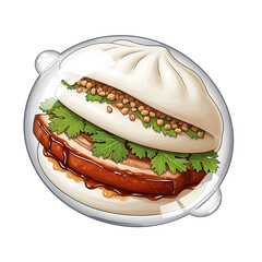Delicious Taiwanese Gua Bao Pork Belly Bun in a Clear Container.
