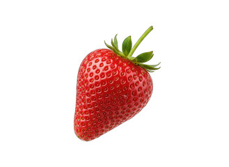 Single Ripe Red Strawberry with Green Stem Isolated on Black Background Realistic Studio Lighting Macro Detail