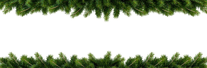 Christmas pine branches frame isolated on white background	