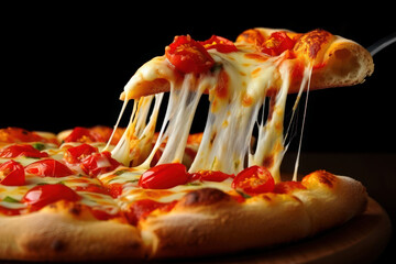 Delicious Margherita Pizza with Cherry Tomatoes and Melted Mozzarella Cheese, Perfect for a Food Blog or Restaurant Menu, Showcasing Italian Cuisine