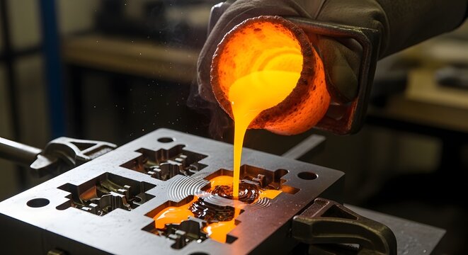 Molten Metal Being Poured into a Mold for Manufacturing.