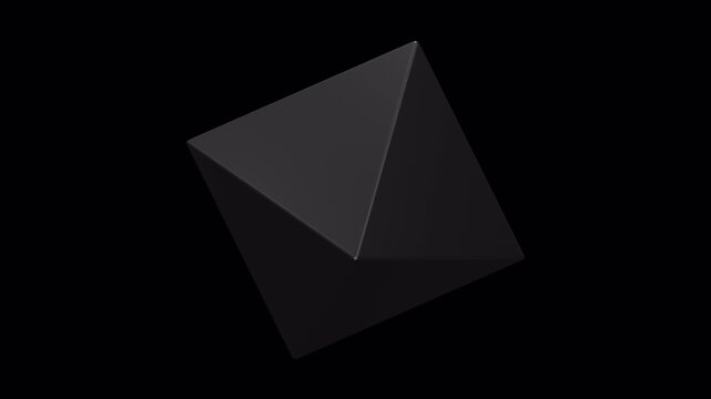 Abstract Geometric Black Octahedron Rotating in Dark Space.