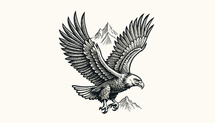 Majestic Eagle Soaring Through Mountain Peaks Symbol of Freedom and Power in Stunning Illustration