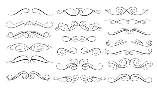 Collection of decorative swirls and flourishes isolated on for design elements and embellishments