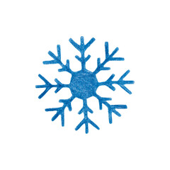 A snowflake drawn with watercolor pencil. A winter Christmas design element.