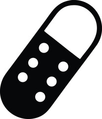 Simple black and white icon representing a pill capsule with multiple small dots inside