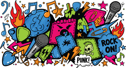 Pop Punk Colorful Doodle Sticker Collectionn.