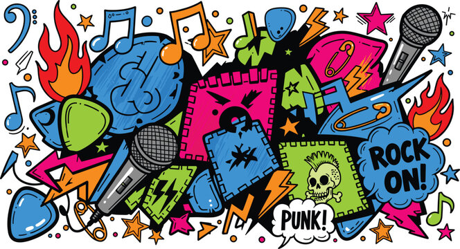 Naklejki Pop Punk Colorful Doodle Sticker Collectionn.