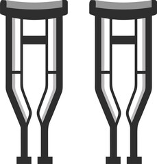 Pair of medical crutches standing upright isolated on a white background for mobility assistance