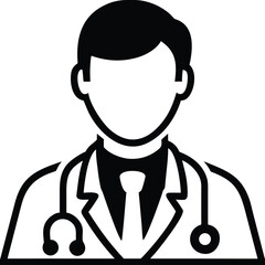 Stylized icon of a doctor wearing a stethoscope and lab coat with a tie