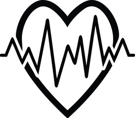Black heart silhouette with a medical electrocardiogram line inside