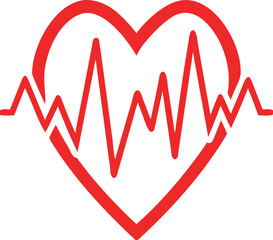 Red heart symbol with a vibrant electrocardiogram line representing health and life