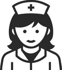 Stylized illustration of a friendly female nurse wearing a white uniform and cap with a cross symbol
