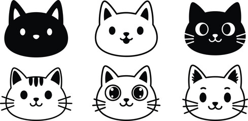 Hand drawn cat faces vector illustration set