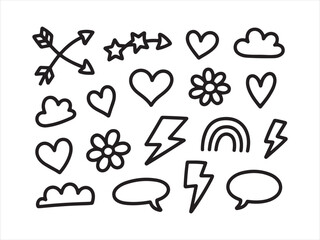 Large Hand Drawn Doodle Elements Set – Hearts, Flowers, Arrows and Sketch Icons