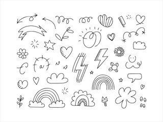 Large Hand Drawn Doodle Elements Set – Hearts, Flowers, Arrows and Sketch Icons