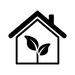 Green Eco-Friendly House and Leaf Icon Vector - Renewable Energy, Ecology, and Sustainable Home Symbol