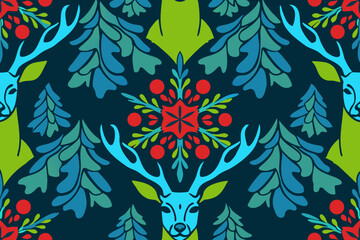 seamless pattern scandinavian christmas folk art