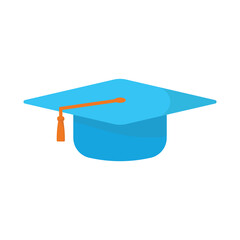 Cartoon illustration of a blue toga hat with orange straps for a back to school themed image icon