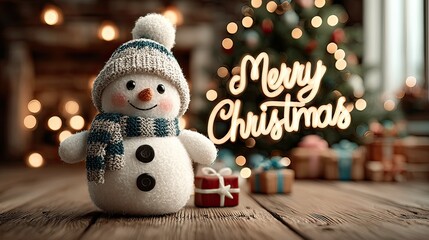 snowman on the background of the christmas tree