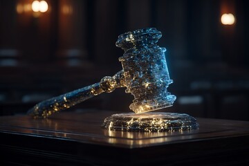Futuristic Digital Gavel with Circuit Pattern on Dark Background