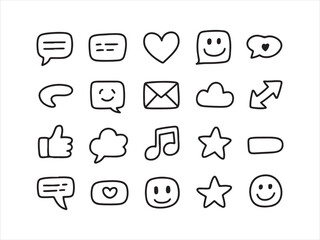 Hand Drawn Emoji and Chat Doodle Icons Set – Cute Sketch Symbols