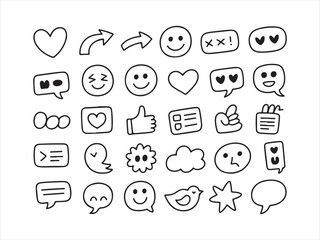Hand Drawn Emoji and Chat Doodle Icons Set – Cute Sketch Symbols