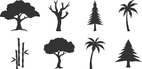 Tree Silhouette Set Vector – Forest Trees Collection for Landscape and Nature Design
