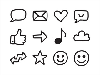 Hand Drawn Social Media Icons Set – Chat, Emojis, Arrows and Symbols