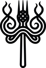 Abstract tentacle pattern with a fork shape on top, black line drawing
