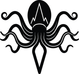 Stylized kraken squid or octopus creature with mountain peaks on its head