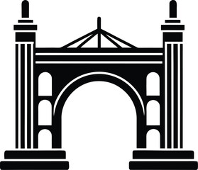 Large stone archway with classical columns and bridge structure above it